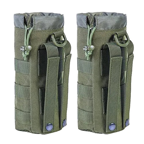 Unisex Outdoor Tactical Water Bottle Pouch Molle Cup Holder with Roll-Up Folded Mesh Waterproof Water Carrier for Hiking Running