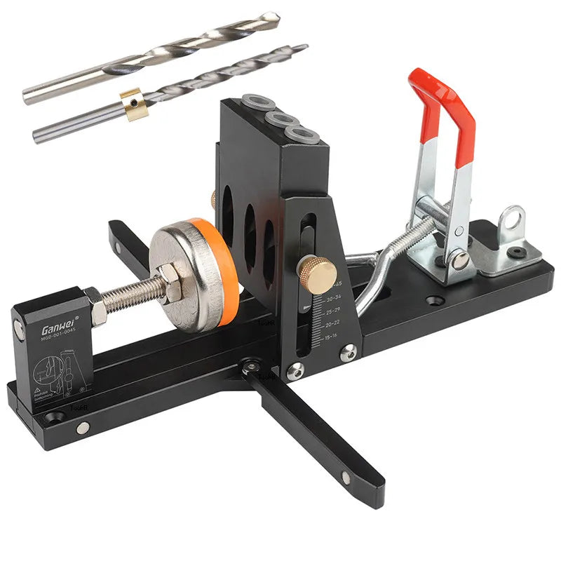 Woodworking Oblique Hole Punch Locator Pocket Hole Jig with Front-Mounted Clamp Drill Guide Tool Kit