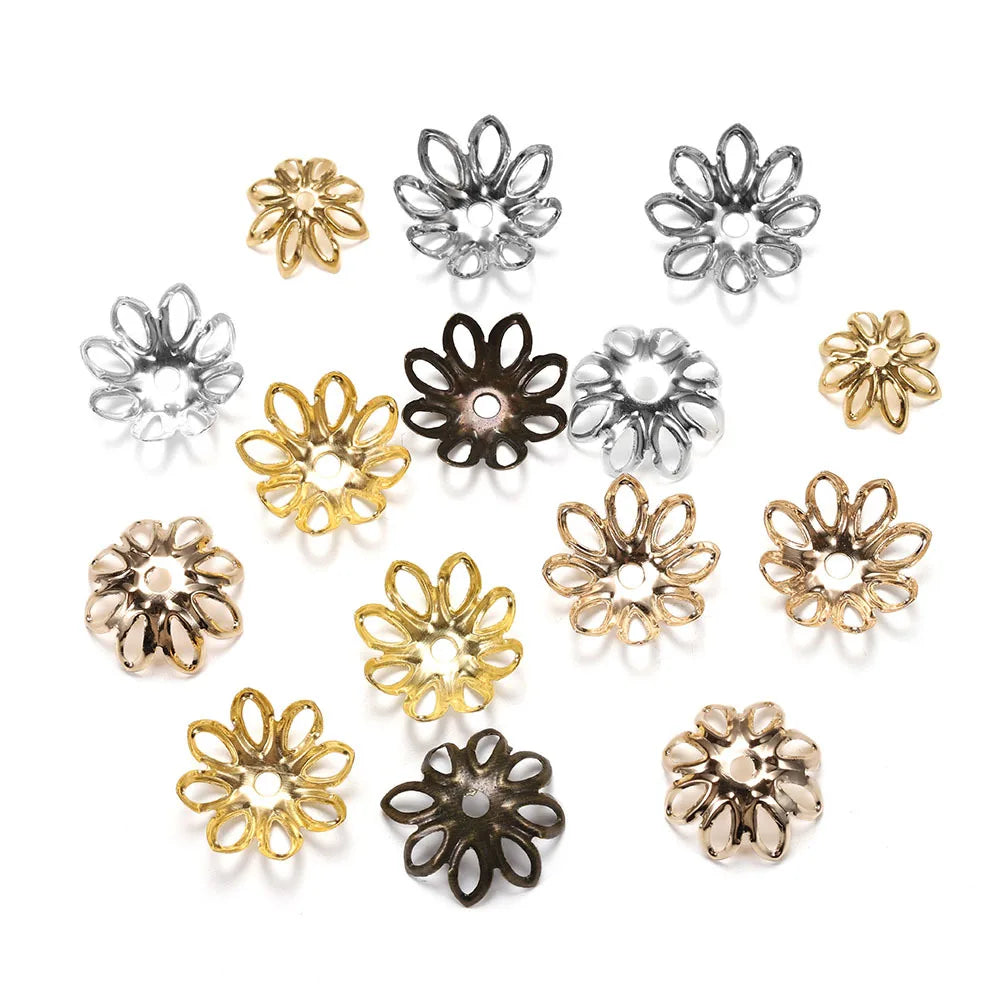 18K Gold Plated Flower Bead Caps Bulk Wholesale 11mm 14mm Metal Lotus Spacer Beads Hollow Filigree Jewelry Findings for DIY