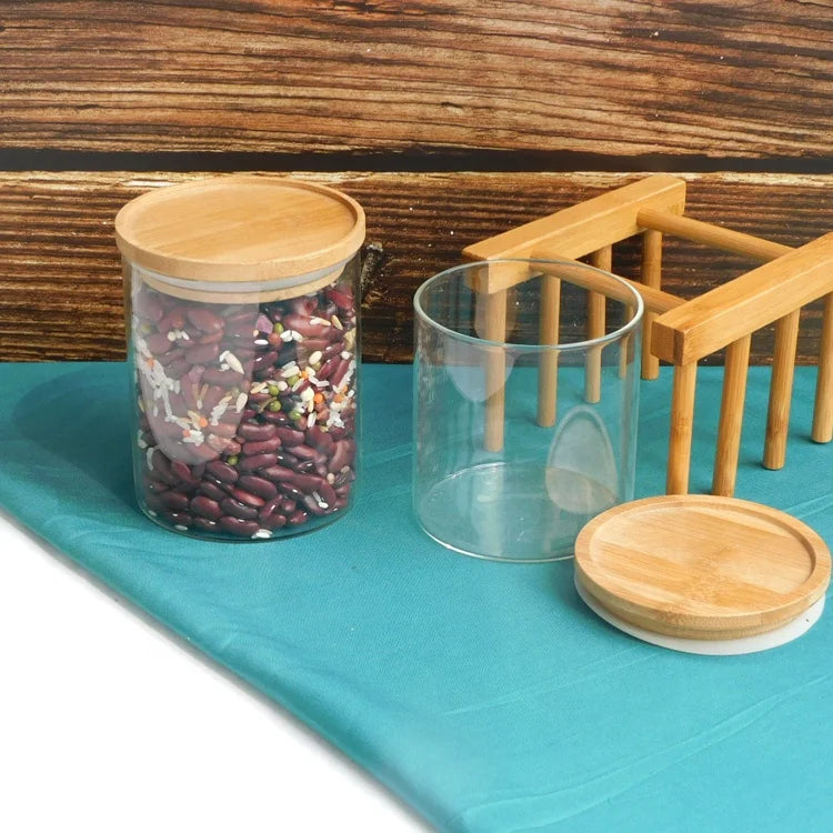 Multifunction Stackable Storage Spice Glass Bottle Jar with Bamboo Wood Lid for Kitchen Herb Food