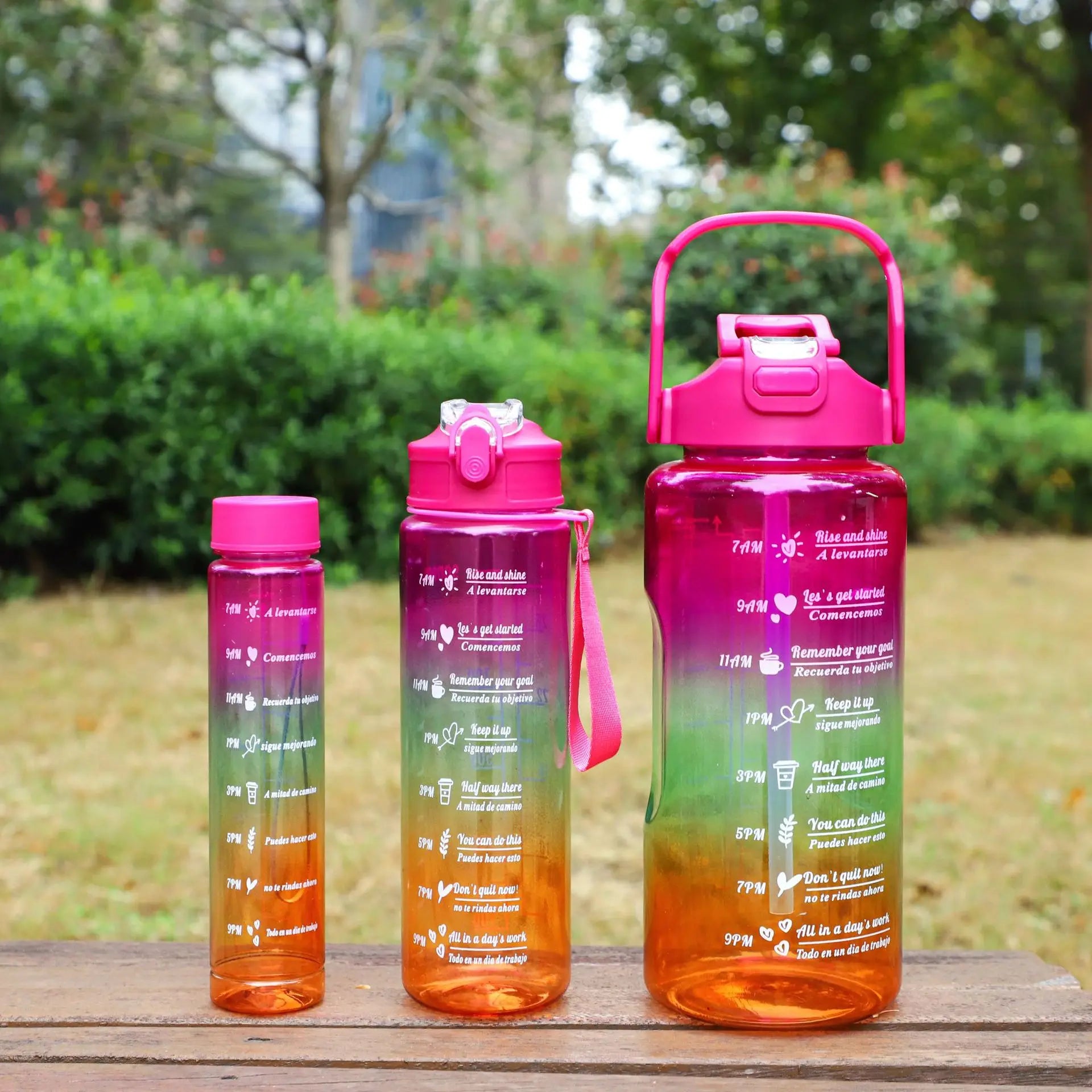 3pcs in One Set l Gradient Water Bottle Plastic Water Cup Outdoor Strap Cups With Lids and Straws Plastic Water Bottle