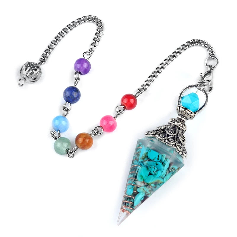Natural Healing 6 Faceted Hexagonal Cone Resin Spiritual Pendant Dowsing Pendulum Chakra Chain for Children Fashionable Pendants