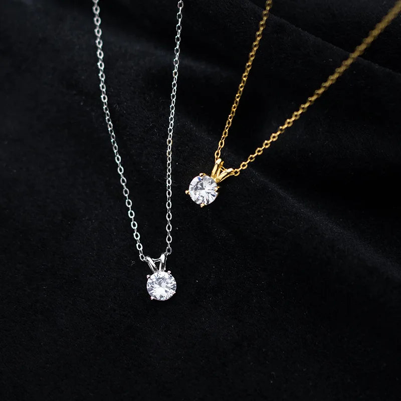 925 Sterling Silver Cubic Zirconia Necklace Geometric Pendant Gold Plated Chain Necklaces Fashion Jewelry for Women