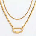 Fenny 18K Gold Plated Tarnish Free Permanent Fashion Double-layer Oval Pendant Choker Chain Stainless Steel Necklace for Women