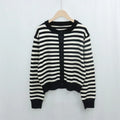 Soft Winter Striped Breathable Crew Neck Long-sleeve Buttons Women's Flat Knitted Custom Sweater Cardigan Manufacturer