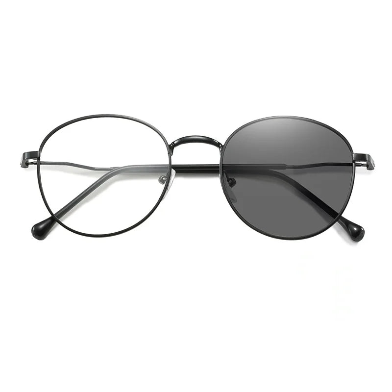 2025 Round Retro Photochromic Glasses for Women Anti Blue Light Glare Alloy Metal Frame Protect Computer Optical Eyeglasses