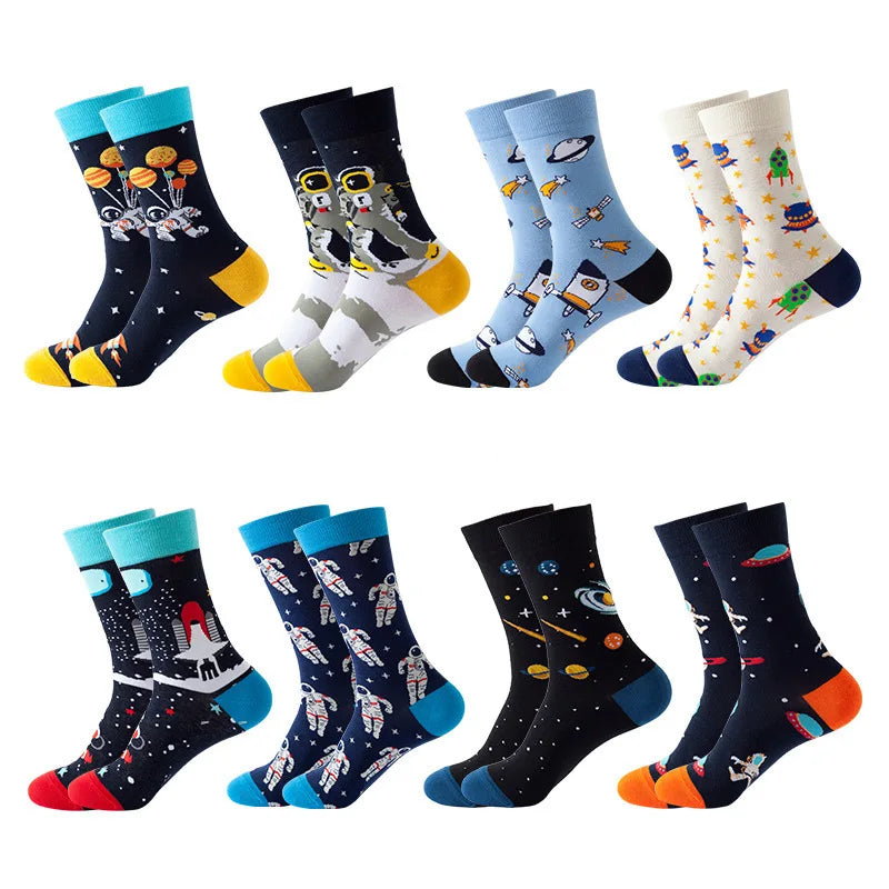 Whale New Fashion Special Cotton Socks Cartoon Outer Apace Themed Patterns Astronaut Rocket Galaxy for Unisex Socks