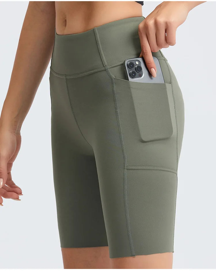 2021 Women Tummy Control Yoga Sports Fitness Biker Shorts With Pockets