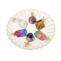 Natural Crystal Raw Stone Gold Chain Net Bag Leather Cord Pendant Electroplated Rainbow Gemstone Hand Woven Necklace Pendant