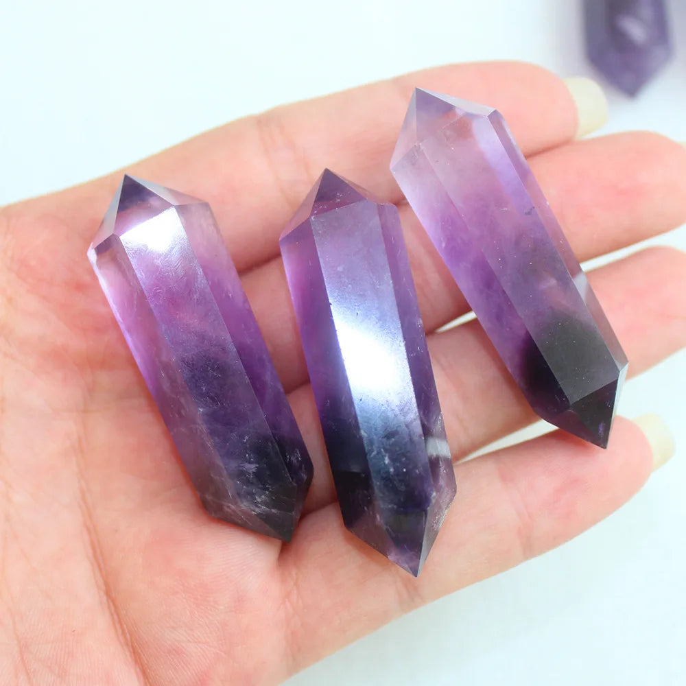 Natural 5 cm Amethyst Cluster Healing Crystal Stone Hexagonal Column Two-Way Pointed Rolling Stone Polished Home Feng Shui