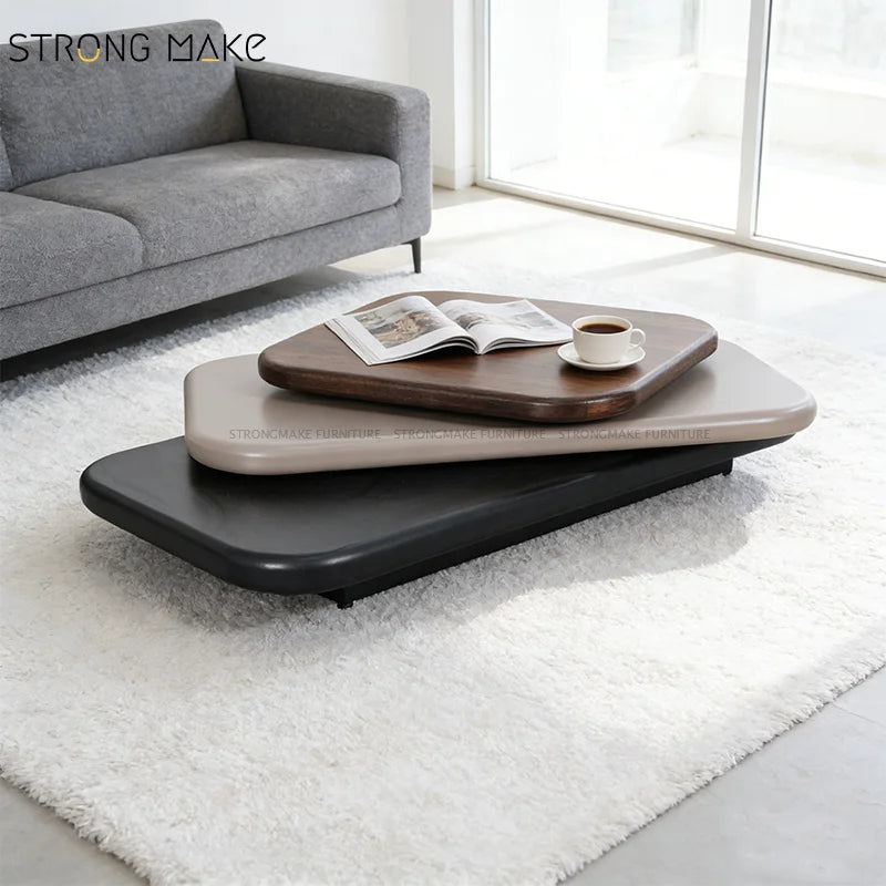 Modern Custom Rectangular Solid Wood Home Decoration Center Home Furniture Rotating Coffee Table for Living Room