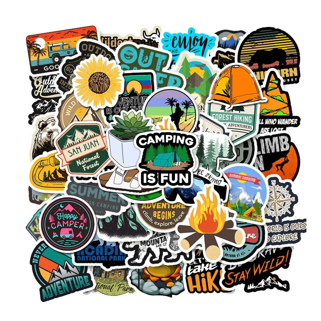 Outdoor Camping Hiking Adventure Stickers Wilderness Nature Travel Camper Stickers Waterproof Summer Camp Stickers