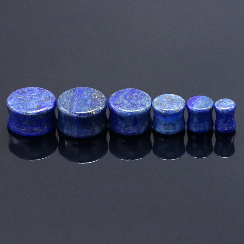 Huiying 10mm Top sell gemstone stone plugs double lapis stone ear plug earing Jewelry
