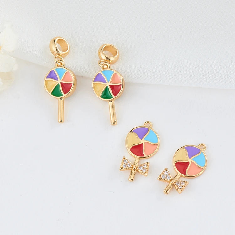 14K Gold Plated Enamel Lovely Candy Lollipop Charm for Charm Bracelets Accessories
