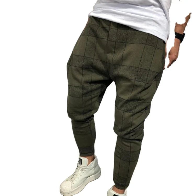 Fashion Men Pants Casual Fitness Plaid Straight Leg Trousers Pencil Cargo Harem Pants Hot Sale Mens Jogger Pants