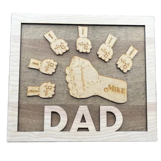 2023 Fathers Day Gift Personalized Fathers's Day Fist Bump Sign Frame Wooden Laser Cutting Service Plywood for Gifts