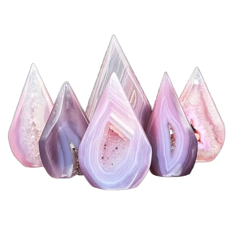Natural Crystal Rose Agate Crystal Geode Water Droplet Ornament Desktop Decoration Crystal Craft Ornaments