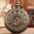 Vintage Roman Style Bronze Hollow Metal Half Hunter Hand Winding Mechanical Pocket Watch Retro Jewelry Locket Pendant for Men