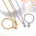 Minimalist Stainless Steel Wholesale Tarnish Free Jewelry Gold Plated Heart Accessories Link Chain Necklace Bracelet Women's Set