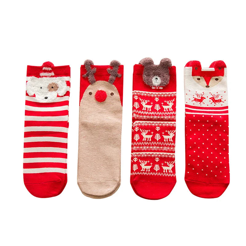 XIANGHUI Wholesale Can Custom Mid-tube Sweet Cartoon Sweat-absorbent and Breathable Christmas Socks for Women