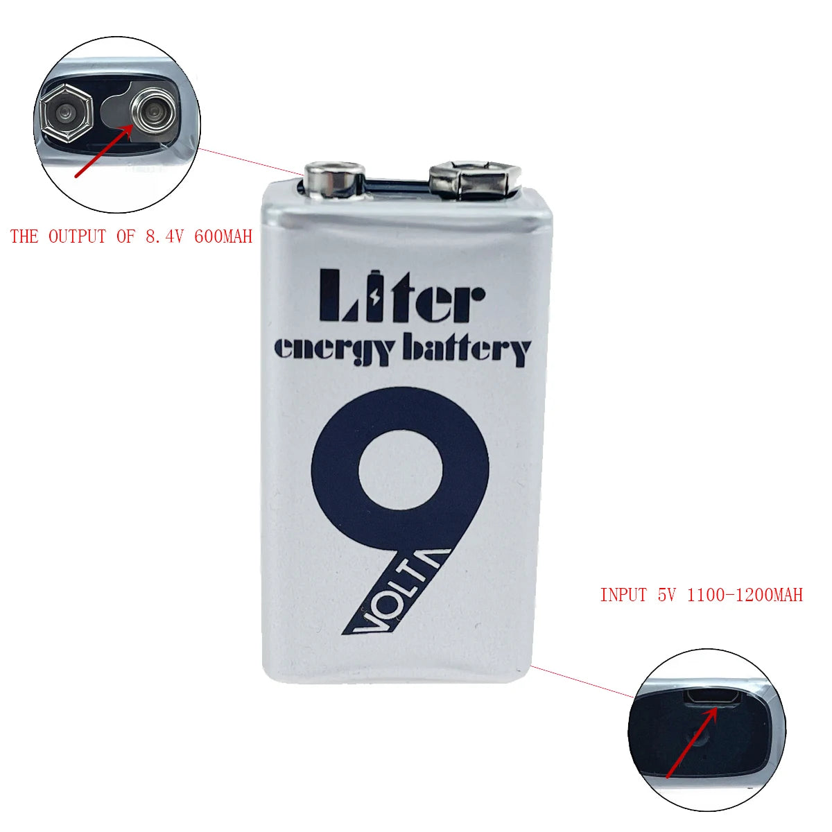 Custom 9V  Micro USB 1200mAh Rechargeable Lithium Ion Battery for Smoke Alarm Wireless Microphone Guitar Intercom Multimeter
