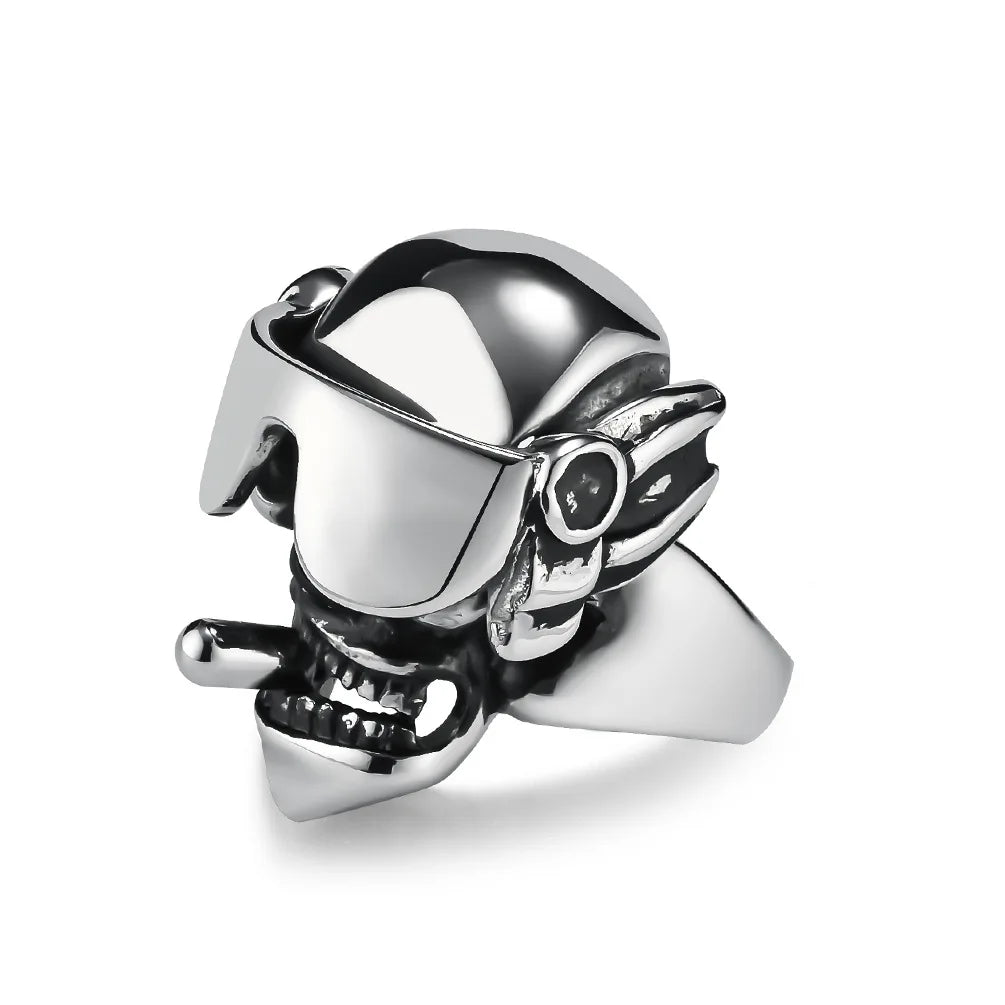 Hiphop Jewelry Man Stainless Steel Smoking Skull Ring