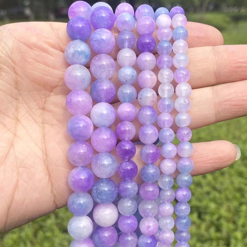 AsVrai U Natural Stone Beads Purple Jade Stone Round Spacer Loose Beads for Jewelry Making Beadwork DIY Bracelet Necklace