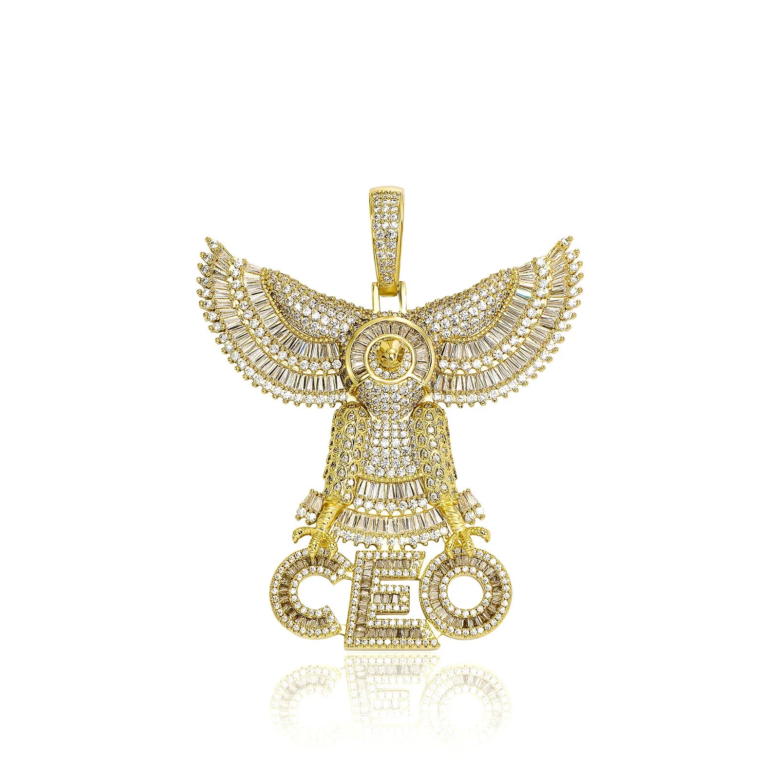 Bling Flying Eagle CEO Religious Influenced Zircon Pendant Hawk Wing Design Gold Plated Brass Rope Chain Hip Hop Party Necklace