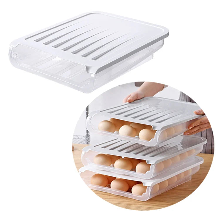 Transparent Food Storage Container Auto-Roll Egg Kitchen Storage Box