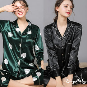 2024 New Summer Long Sleeve Ice Silk Pajamas Solid Lounge Wear Women Pajamas Set