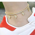GT Hot Selling  Not Fade Full Crystal Tennis Chain Africa Map Anklet