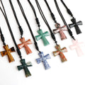 Cross Pendant Necklace Natural Stone Christmas Gift Agate Woven Semi-Precious Gemstone Pendant Necklace