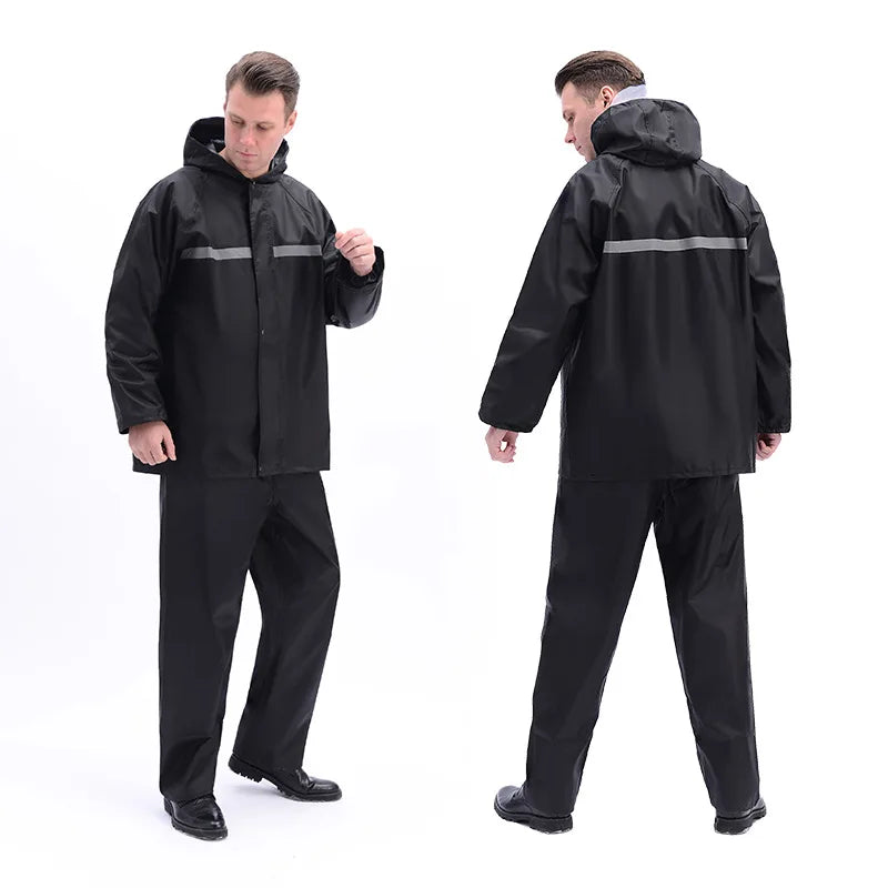 Hot Reflective Oxford Motorcycle Black Raincoats for Men Waterproof Rain Suit Motorcycle Black Raincoat Waterproof