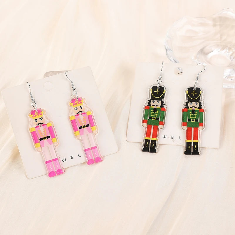 1Pair Christmas Drop Earring Acrylic King Fashion Jewelry for Woman Girl Holiday Birthday Gift