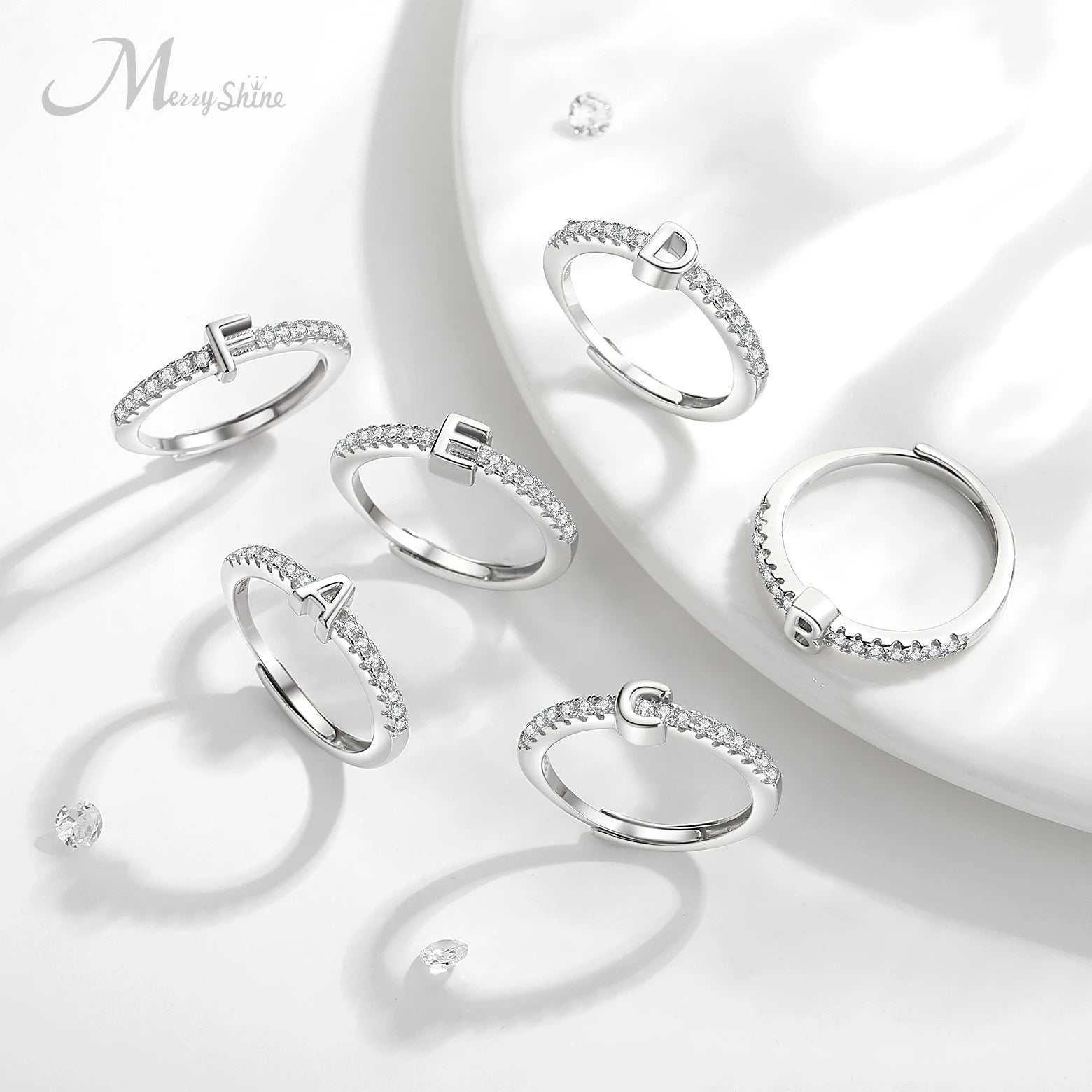 Merryshine 925 Sterling Silver a to Z Stackable Band Adjustable Alphabet Letter Initial Ring for Women