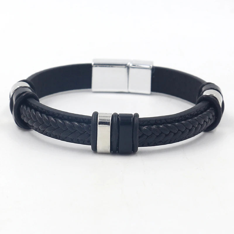 Europe and America Popular Simple Jewelry Black Brown Leather Woven Wrap Bracelets for Men