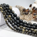 Natural Smooth 3A Golden Obsidian Beads for Jewelry Making DIY Handmade Crafts Black Obsidian Stone Beads 14mm