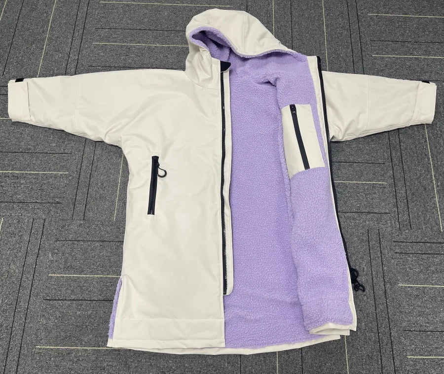 Waterproof Poncho Surf Robe Towel Lined Zip up Changing Robe Waterproof Swim Parka Coats
