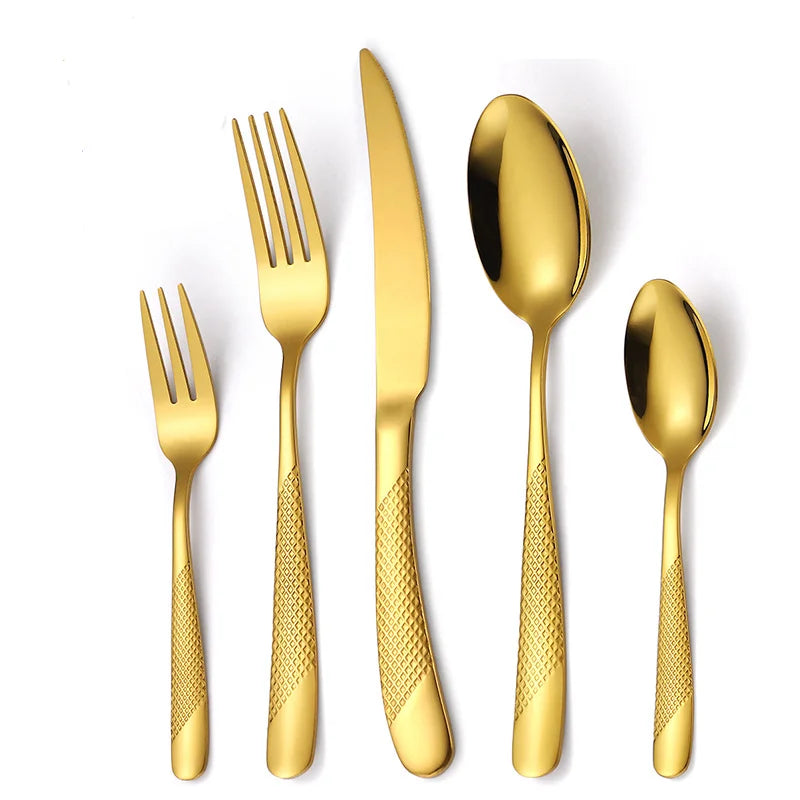 Hot Selling Gold Fork and Knife Utensils Stainless Steel Golden Cutlery Set Silverware Wedding Flatware Set
