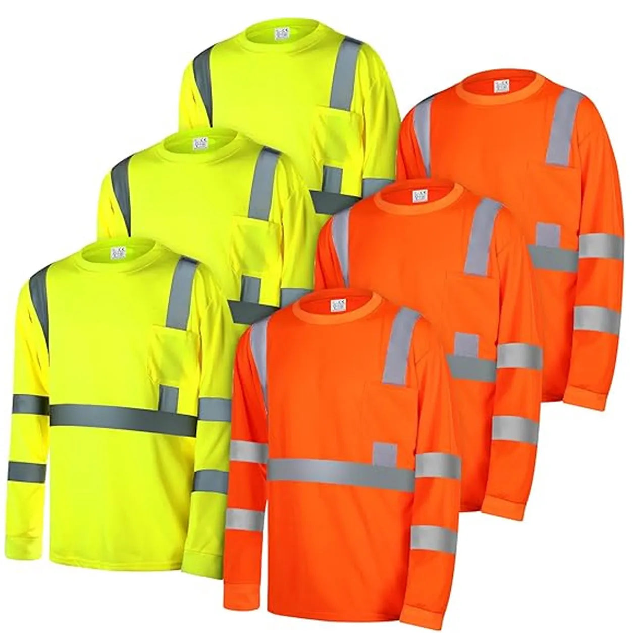 Reflective Construction Safety Work Shirts with Custom Logo Long Sleeve Quick Dry Birdseye for Men Workers with Pockets