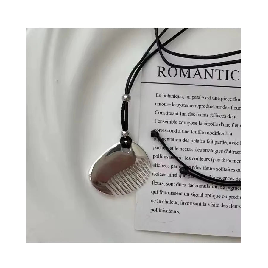 New S925 Pure Silver Korean Style Retro Small Comb Pendant Necklaces Long Sweater Chain Necklaces for Women Fine Jewelry