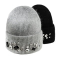 Winter Women Angora Hat Rabbit Fur Knit Slouchy Beanie Baggy Warm Soft Chunky Cable Hats with Rhinestone