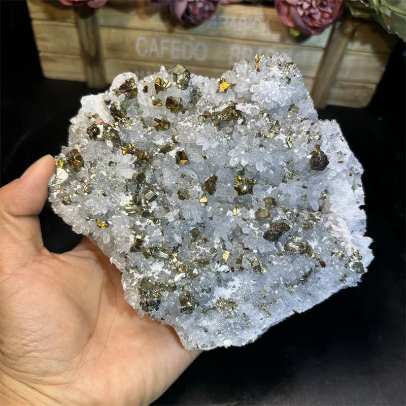 Wholesale Gemstone Raw Stone Crystal Crafts Pyrite and Quartz Symbiotic Specimen for Decoration