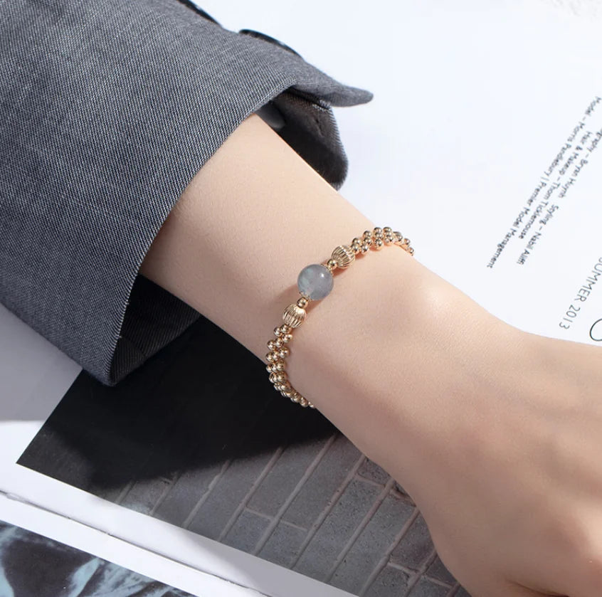 Tarnish Free Jewelry Real Gold Plated Layered Beaded Bracelets Natural Stone Lucky Crystal Moonstone Bracelets for Women Girls
