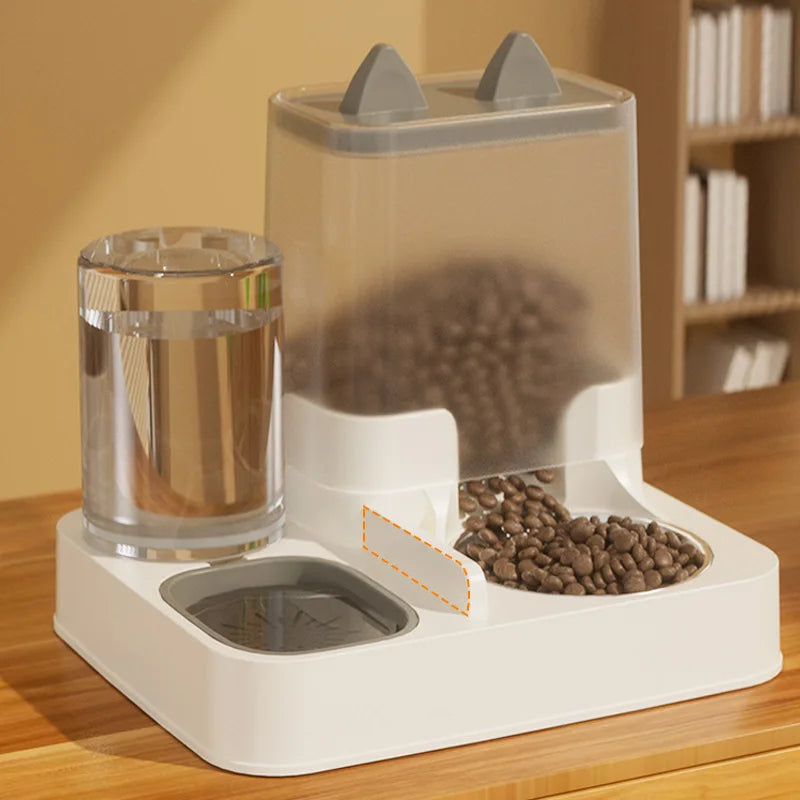 Dual Ceramic Pet Bowl Integrated Automatic Feeder and Water Basin Plastic Cat and Dog Food Double Bowl