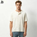 Custom 100% Cotton Plain White Button Round Neck t Shirt for Men