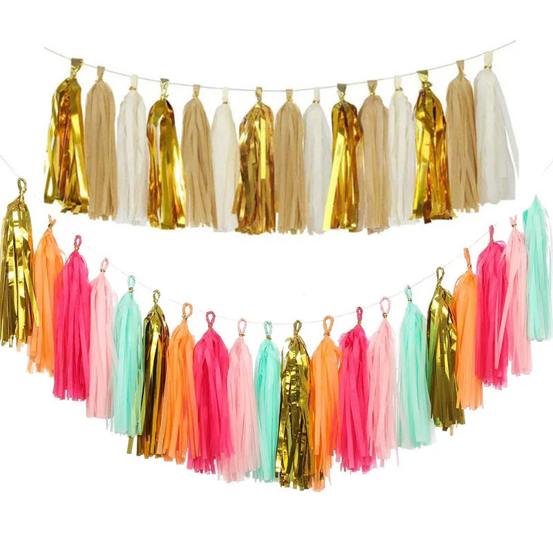 Tissue Tassels Paper Garland Bunting Wedding Birthday Party Hanging Banner Decoration