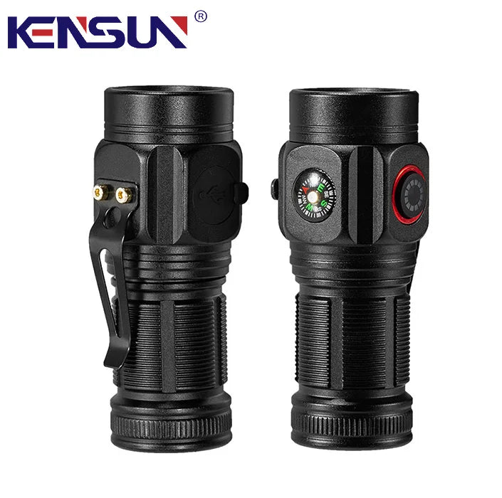 Mini 3*P360 Power Display Pen Clip Compass Waterproof Rechargeable Usb Led Tactical Torch Lantern Outdoor Flashlight