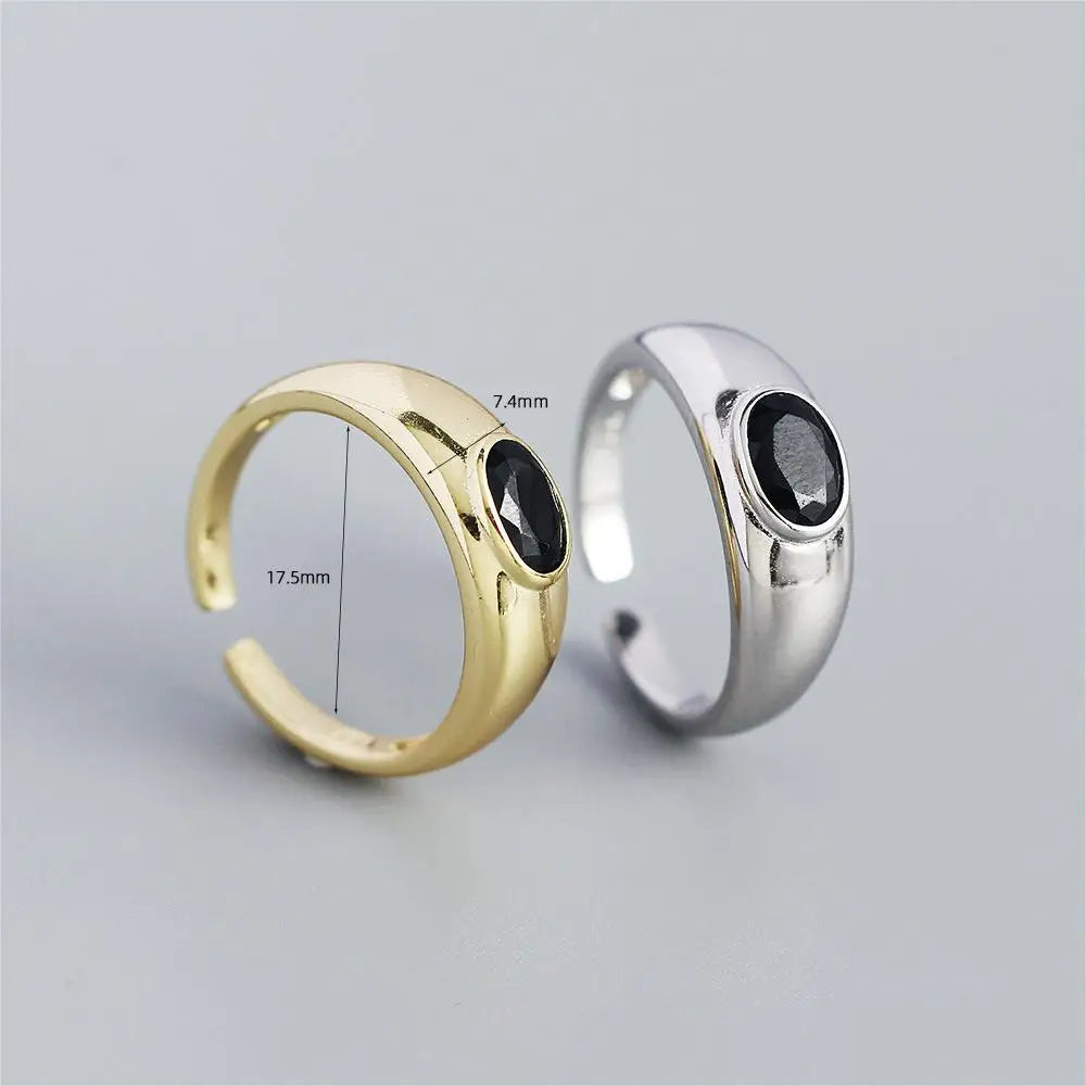 Rainbowking Light Luxury S925 Sterling Silver Ring Geometric Oval Zirconia Open Ring Ins Metal Cold Wind Fine Jewelry Ring