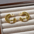 Fashion Retro Trendy Brass 18K Gold Plated Beaded Natural Freshwater Pearl Hoop Earrings Unisex Party Jewelry Factory Wholesale